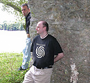 Nigel and Dave at the doorway of a ruin.
